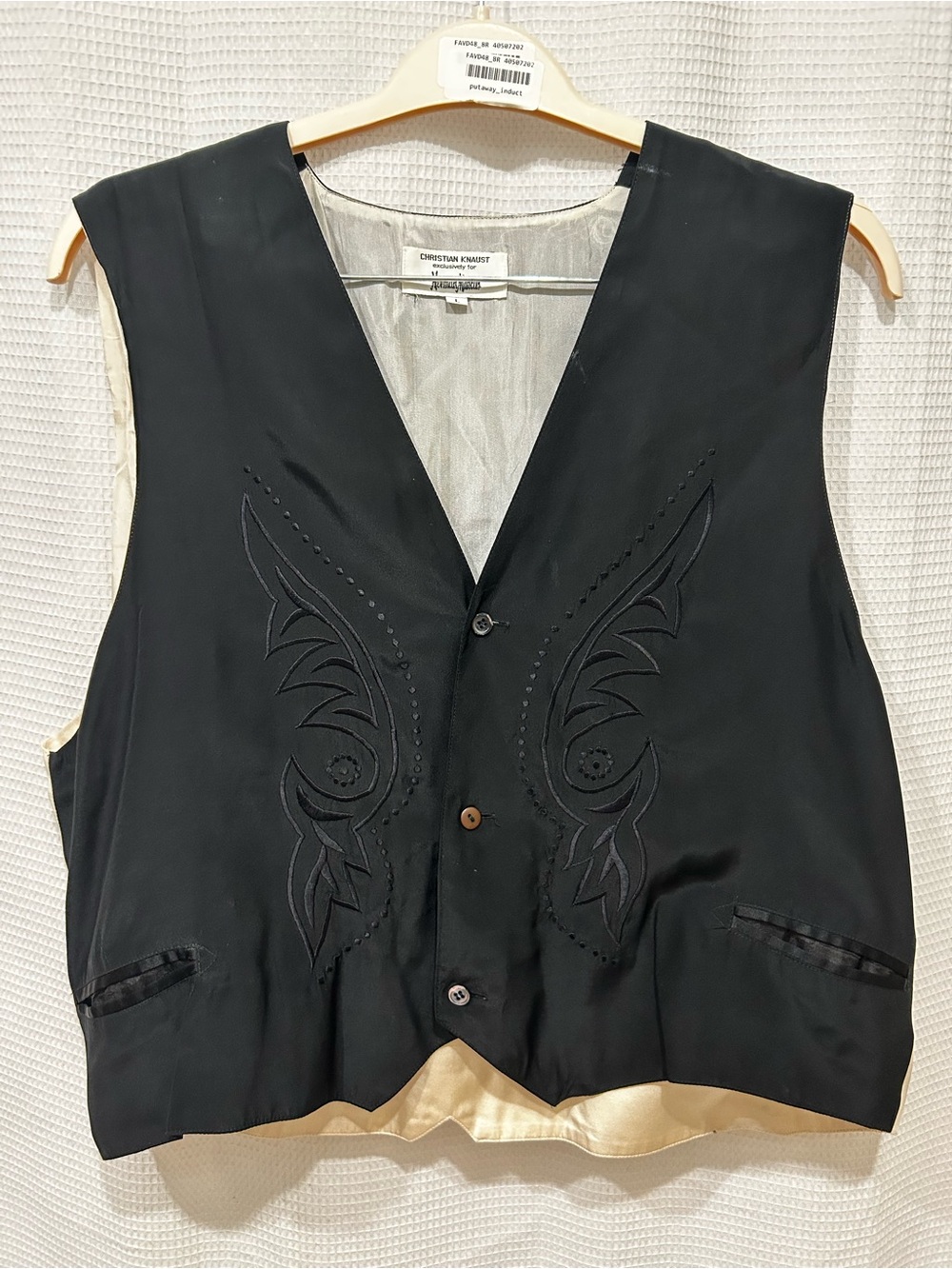 Neiman Marcus Vintage Silk Black Embroidered V-Neck Vest